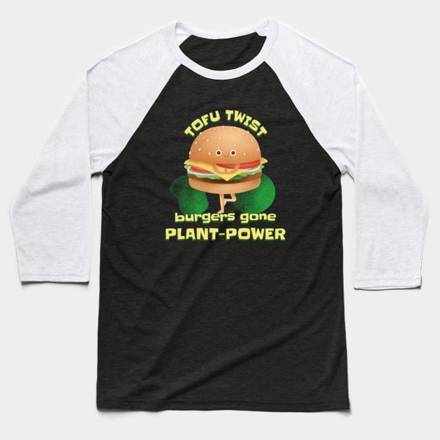 Tofu Twist: Burgers Gone Plant-Power Baseball T-Shirt by Creative Cartoon